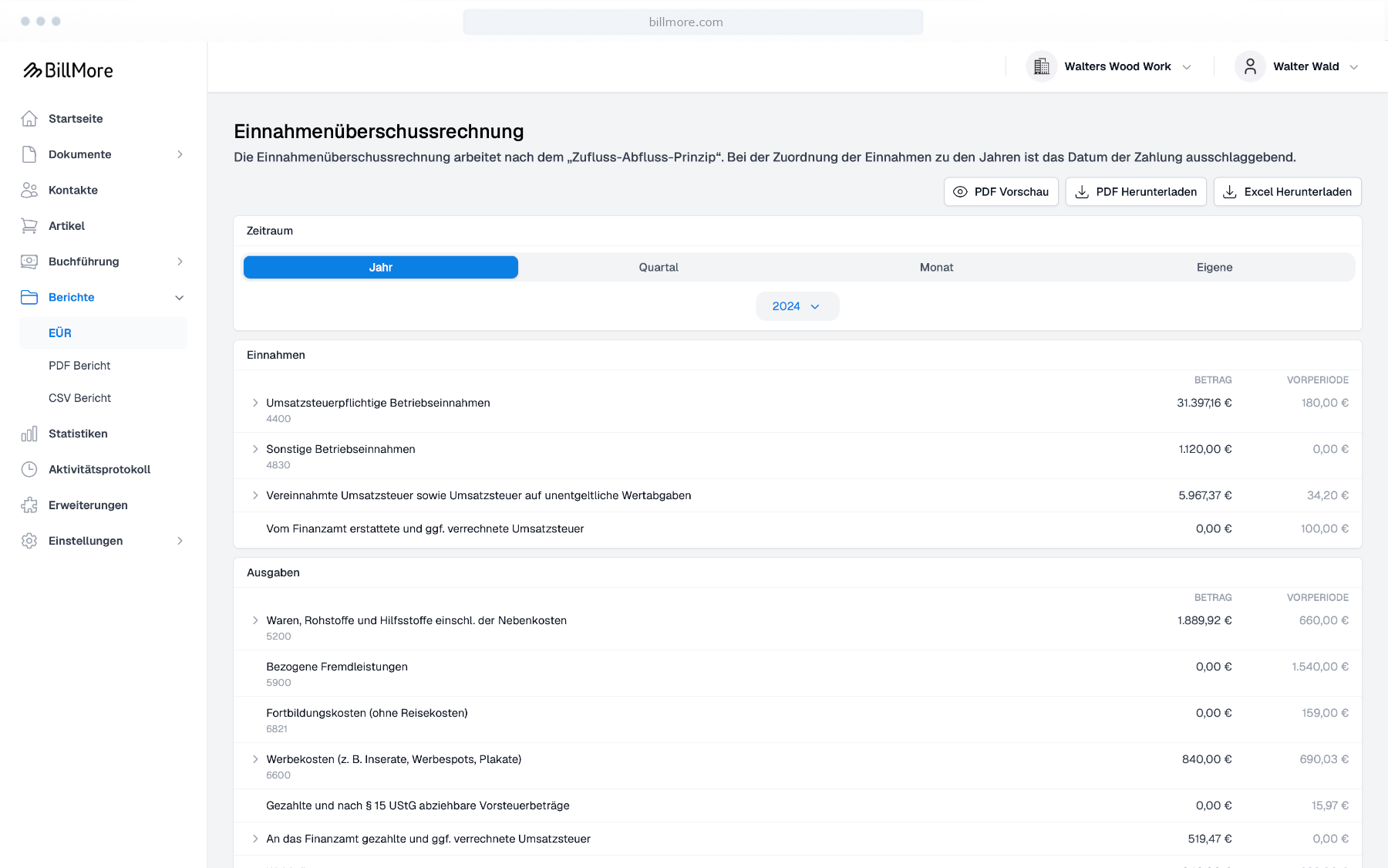 Unterstützung bei der Buchhaltung - BillMore Feature